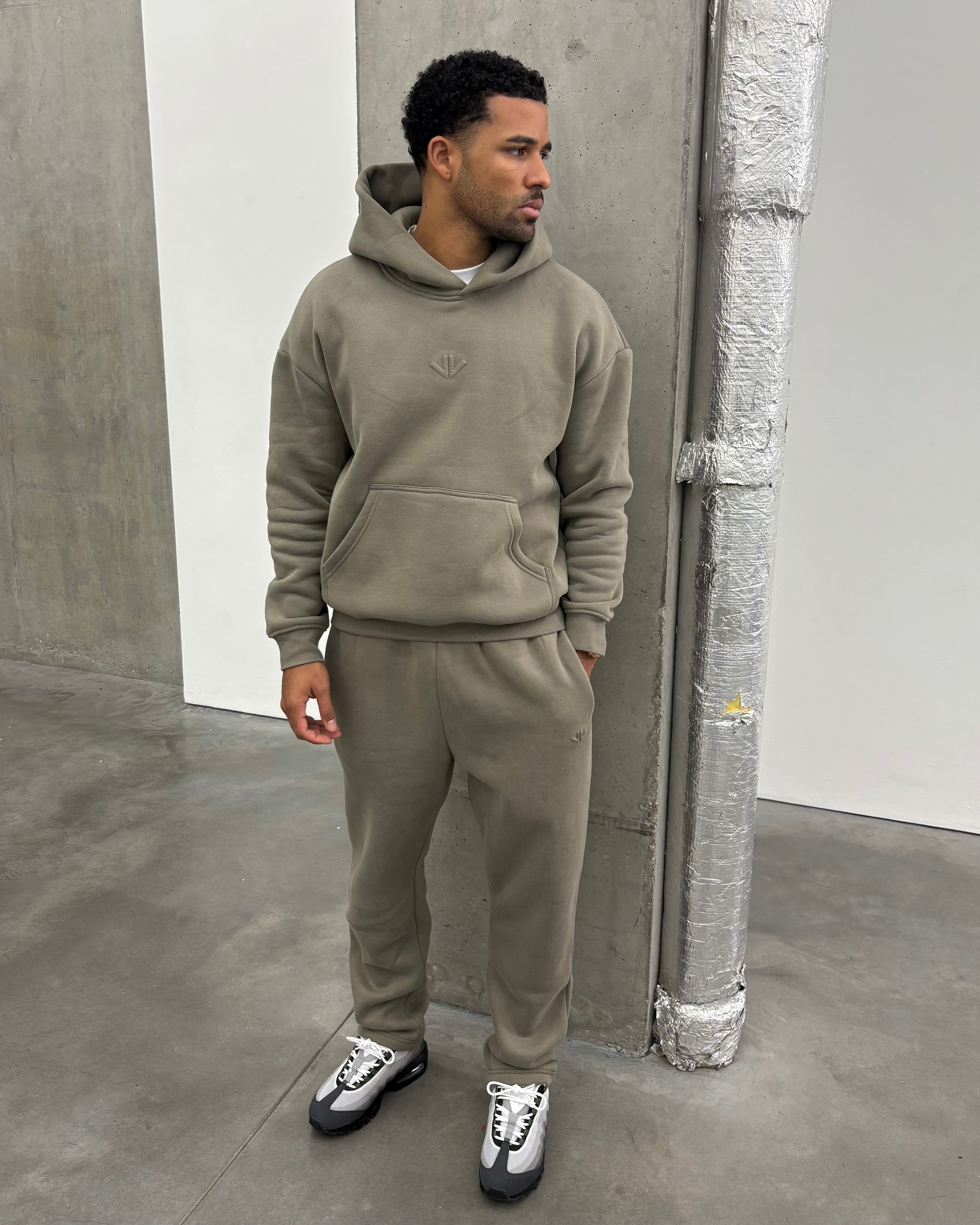 Khaki Polar Fleeced Relaxed Hoody