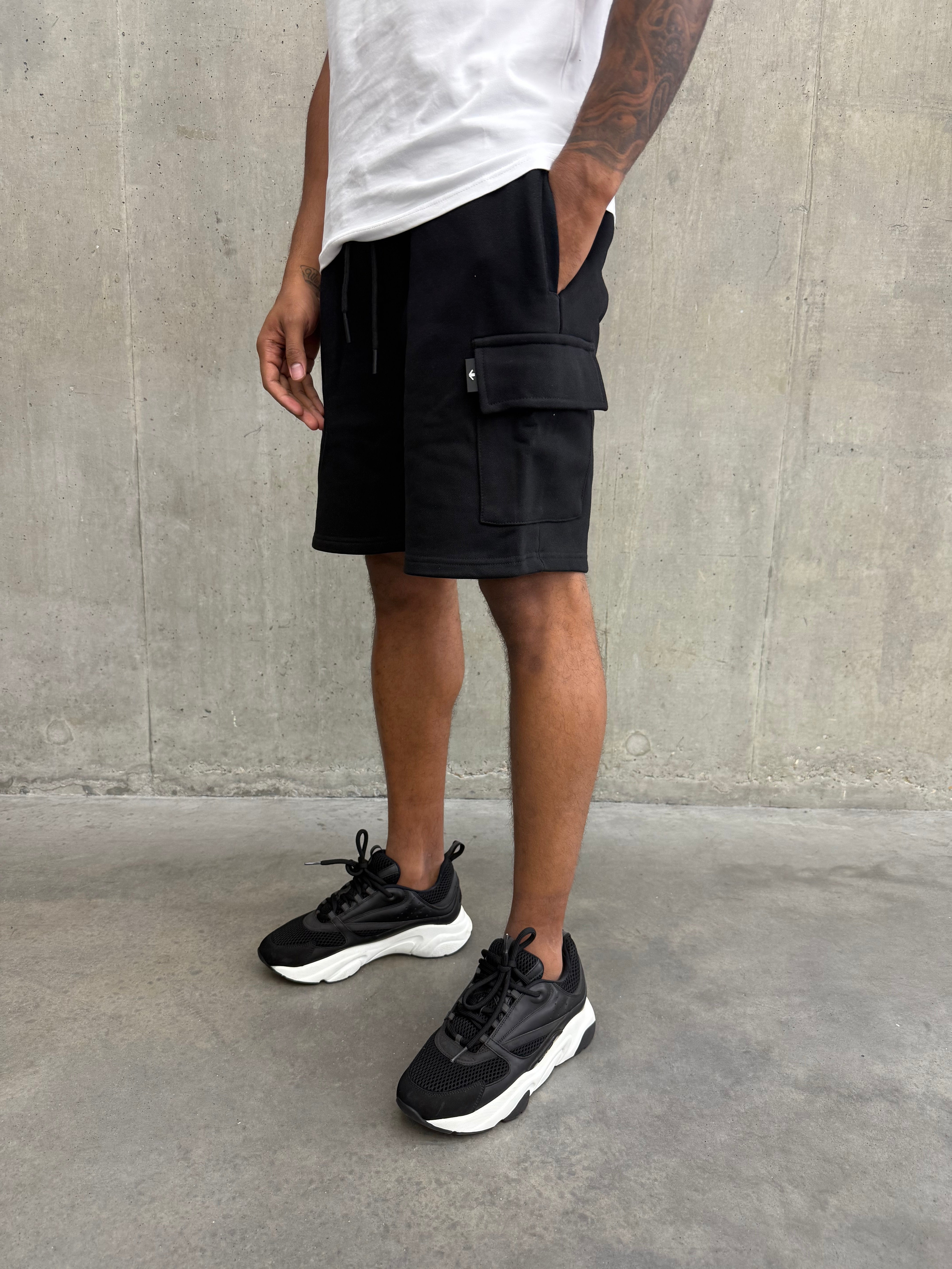 Black Cargo VV Badge Shorts