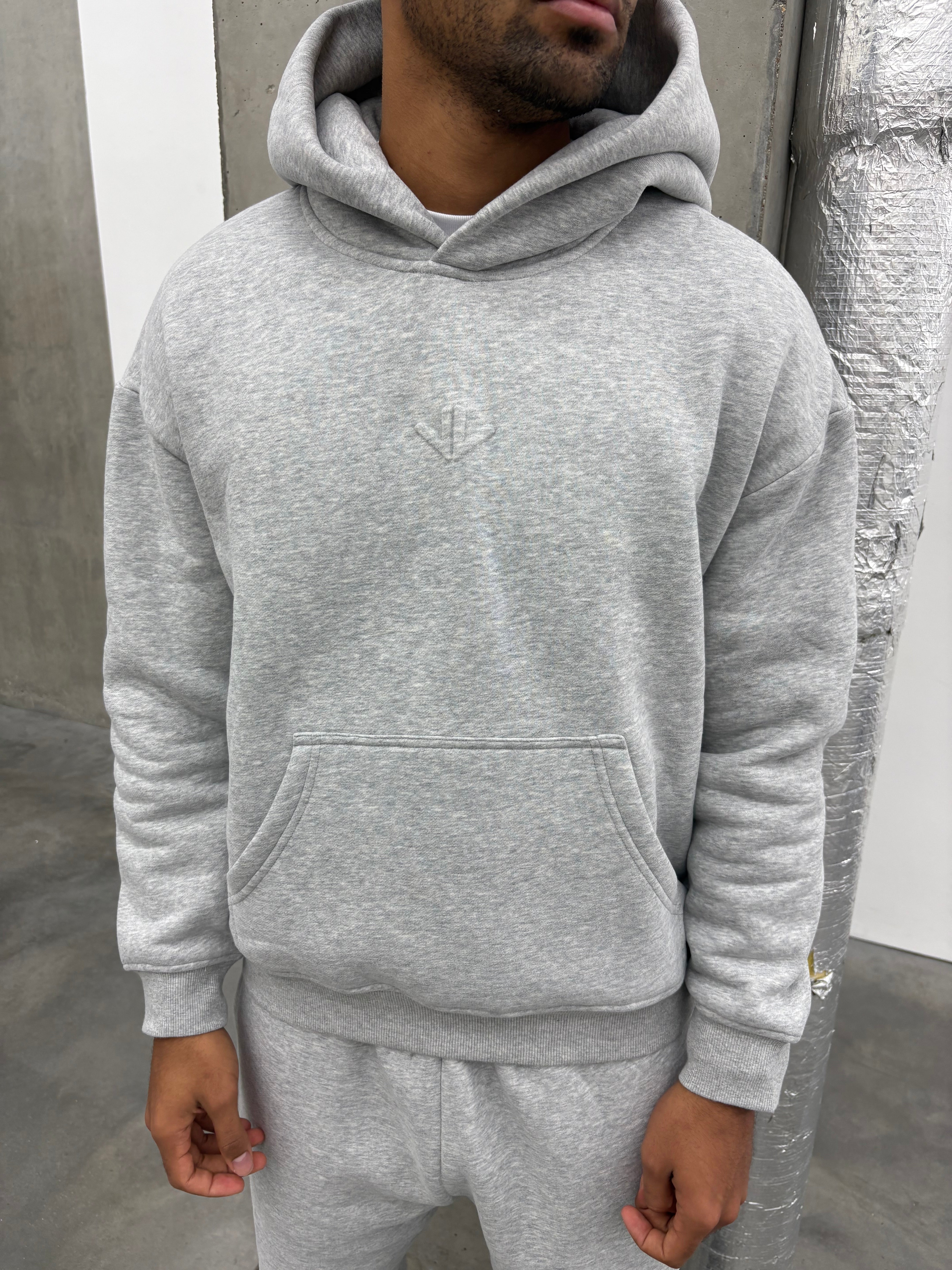Marl Grey Polar Fleeced Relaxed Hoody