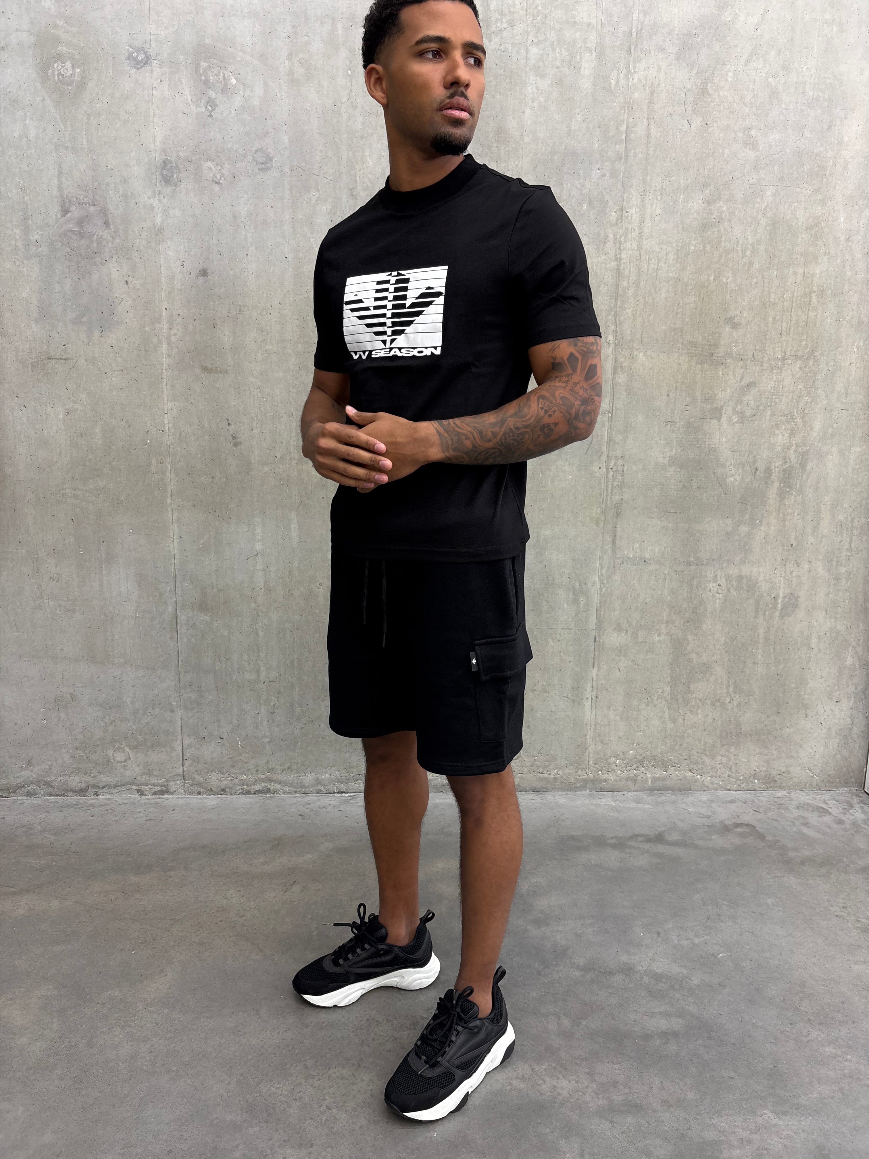 Black Tee White Shutter Logo