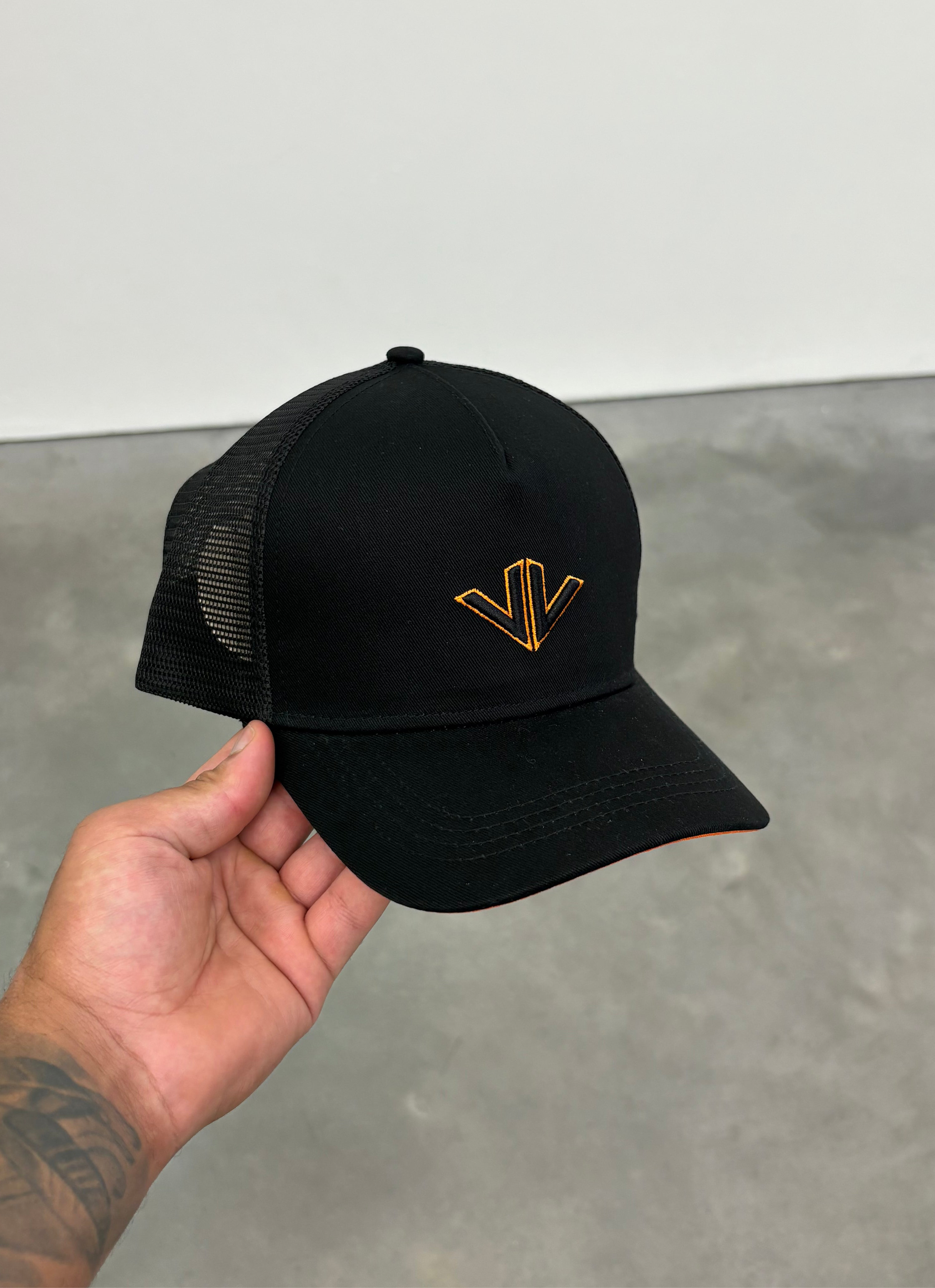 Black Orange Logo Trucker Cap