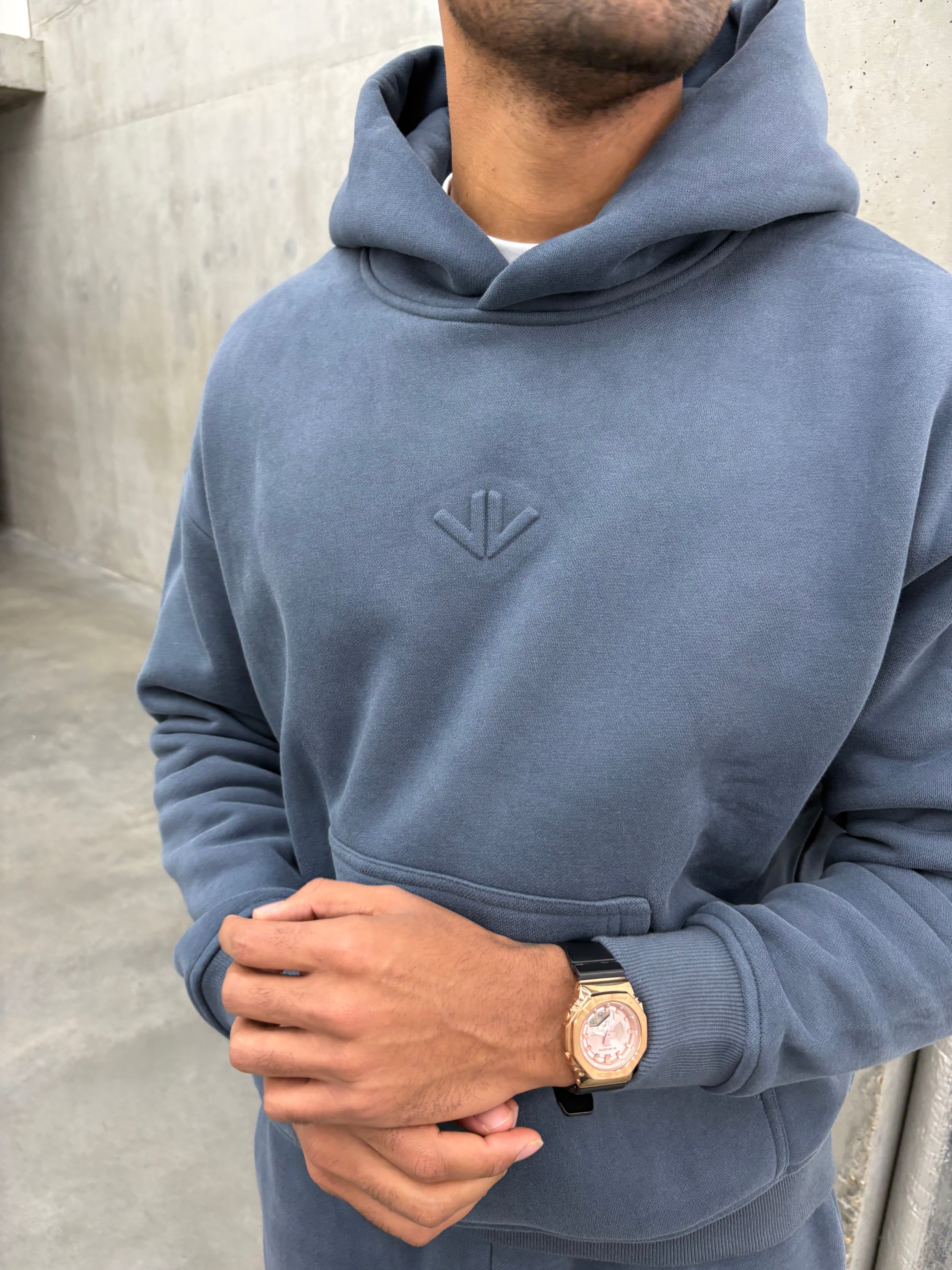 Smoke Blue Polar Fleeced Relaxed Hoody