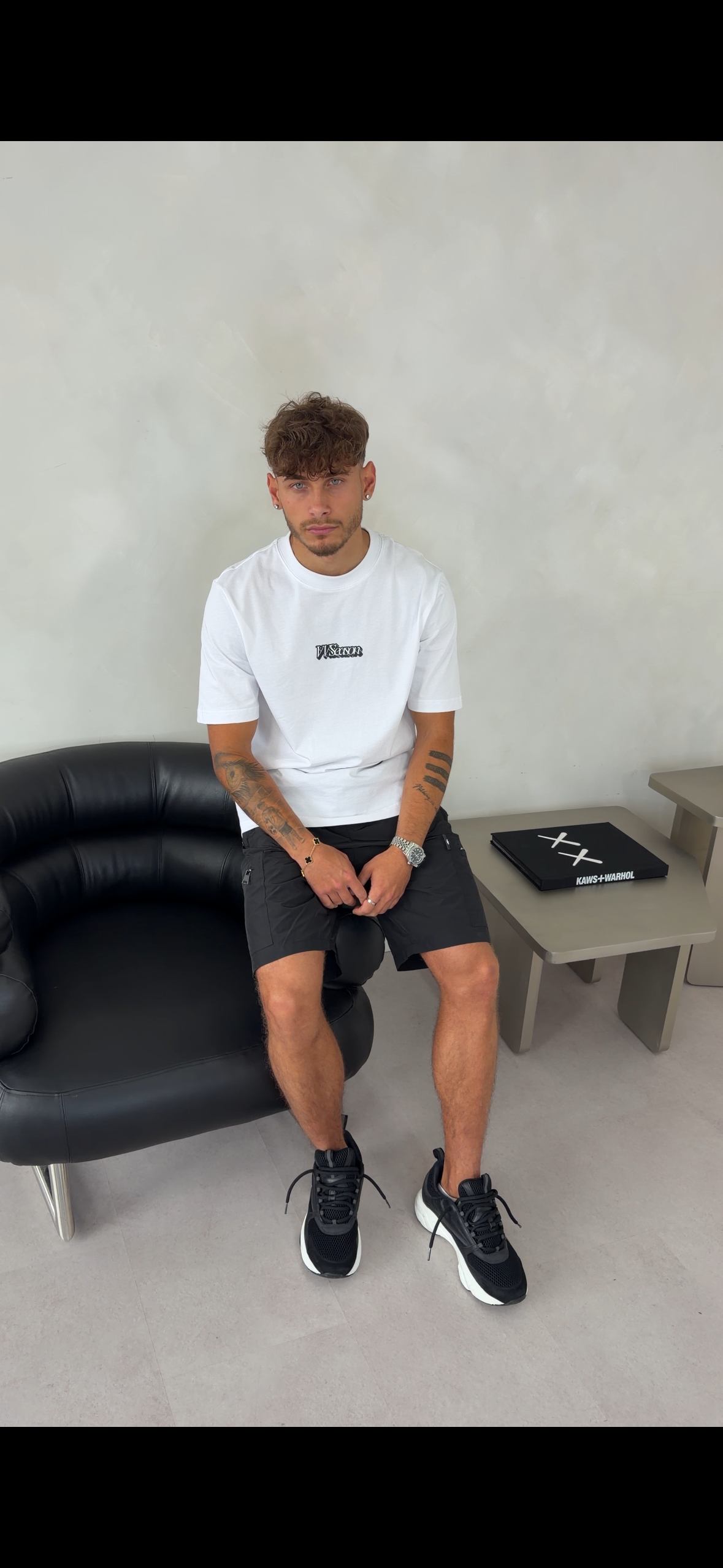 White Tee Black Tagged Logo